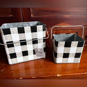 New set of two metal nesting buffalo check galvanized baskets